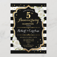 Invitation pour les 5 ans - Noir Blanc Or