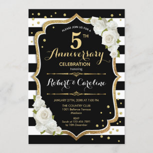Invitation pour les 5 ans - Noir Blanc Or
