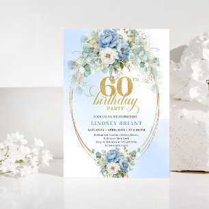 Invitation pour les 60 ans avec des pivoines bleue
