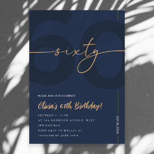 Invitation pour les 60 ans Bleu marine et or moder