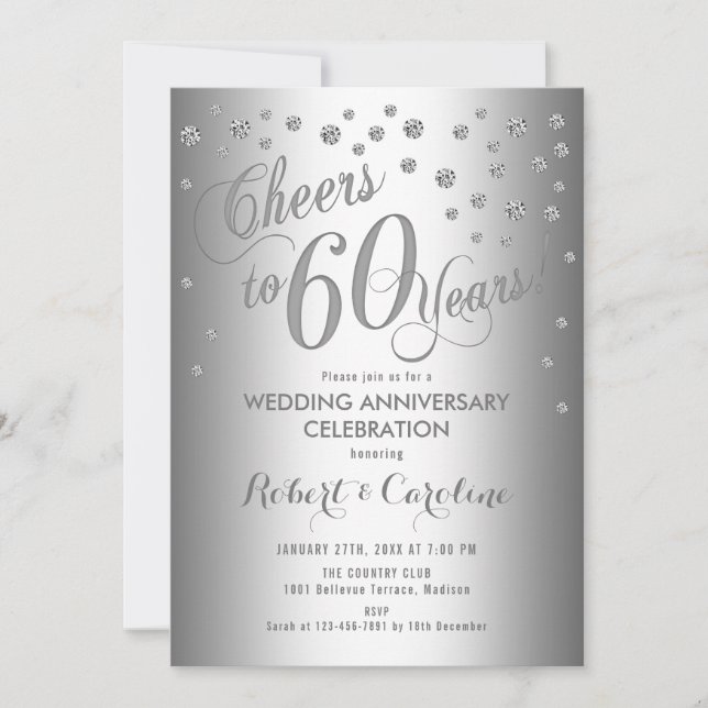 Invitation pour les 60 ans de mariage - Argent Bla (Devant)