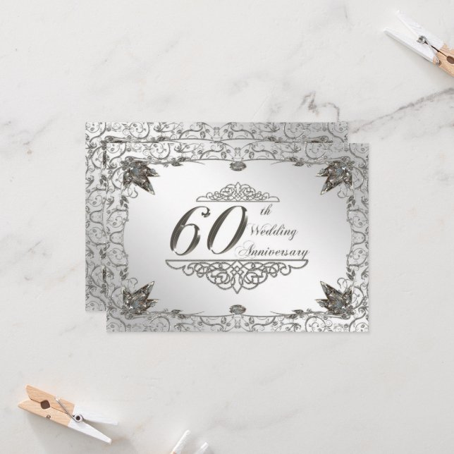 Invitation pour les 60 ans de mariage Flourish Dia (Devant/Arrière en situation)
