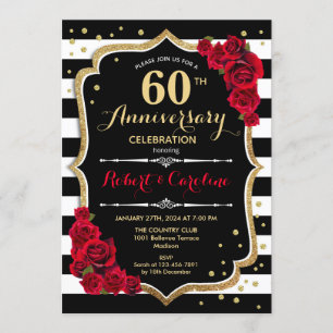 Invitation pour les 60 ans - Rouge Or Noir Blanc
