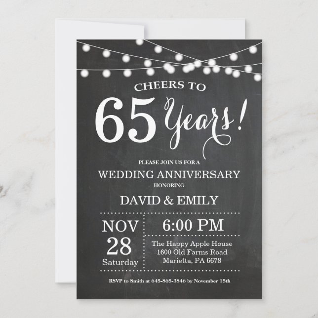 Invitation pour les 65 ans de mariage sur tableau  (Devant)