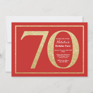 Invitation pour les 70 ans avec paillettes rouges 