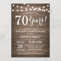 Invitation pour les 70 ans de mariage en bois rust