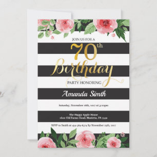 Invitation pour les 70 ans. Fleurs Or Noir