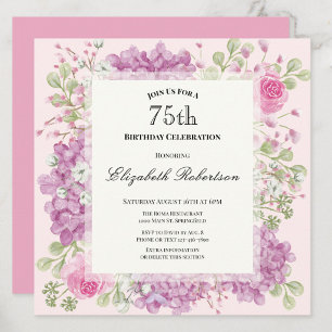 Invitation pour les 75 ans Élégantes Fleurs Roses