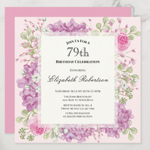 Invitation pour les 79 ans Élégantes fleurs roses