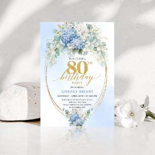 Invitation pour les 80 ans avec fleurs bleues et o