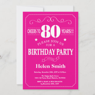 Invitation pour les 80 ans Rose Chaud et Blanc