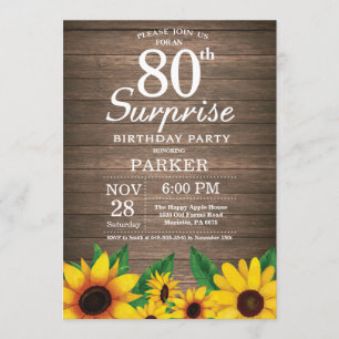 Invitation pour les 80 ans Surprise Tournesol Rust