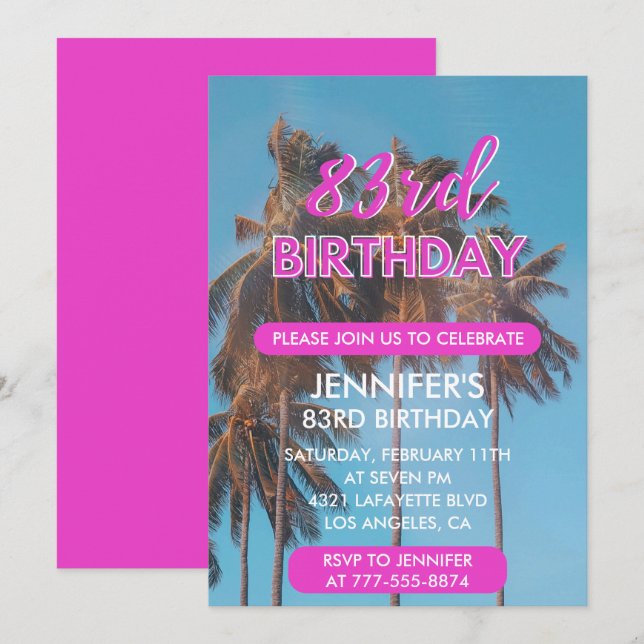 Invitation pour les 83 ans Été Rose Palmier (Devant / Derrière)