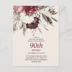 Invitation pour les 90 ans avec floral couleur ivo