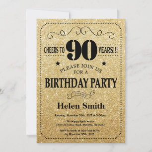 Invitation pour les 90 ans avec paillettes noires 