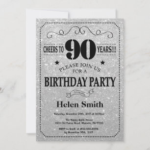 Invitation pour les 90 ans avec paillettes noires 