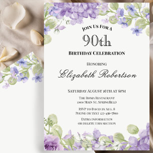 Invitation pour les 90 ans Élégante Fleur Violette