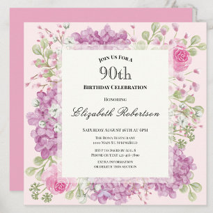 Invitation pour les 90 ans Élégantes Fleurs Roses