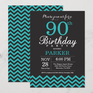 Invitation pour les 90 ans Noir et Turquoise