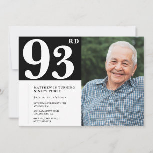 Invitation pour les 93 ans avec photo en noir et b