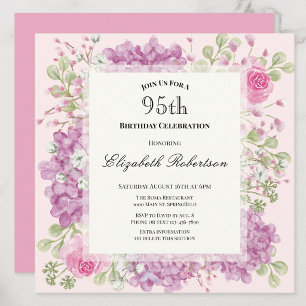 Invitation pour les 95 ans Élégantes Fleurs Roses
