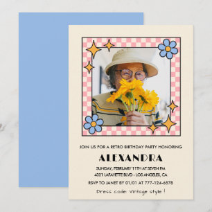 Invitation pour les 95 ans Retro Groovy Fleurs Ble