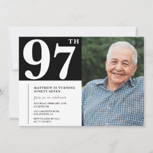 Invitation pour les 97 ans avec photo en noir et b