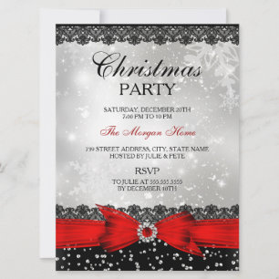 Invitation pour les fêtes de Noël argentées Lace &