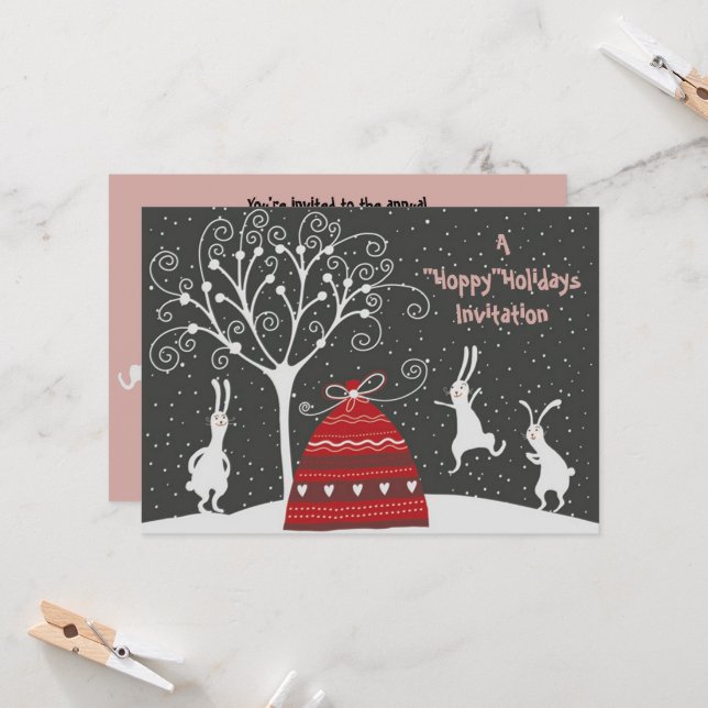 Invitation pour les Fêtes de Noël Lapin d'Hiver Jo (Devant/Arrière en situation)