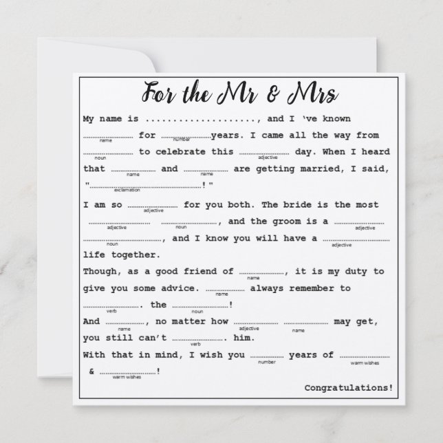 Invitation Pour les libs Mr & Mrs M Guest (Devant)