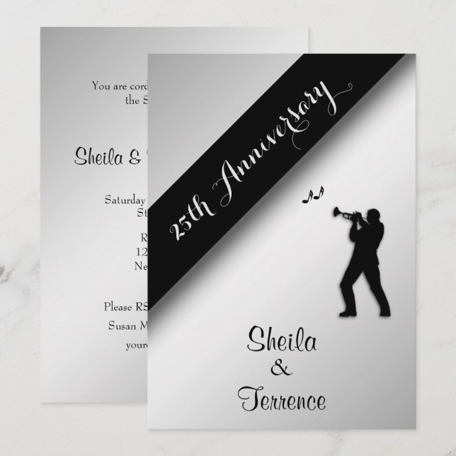 Invitation pour les noces d'argent au saxophone (Devant / Derrière)
