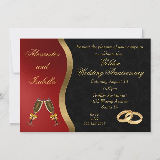 Invitation pour les noces d'or - Black Red & Gold (Devant)