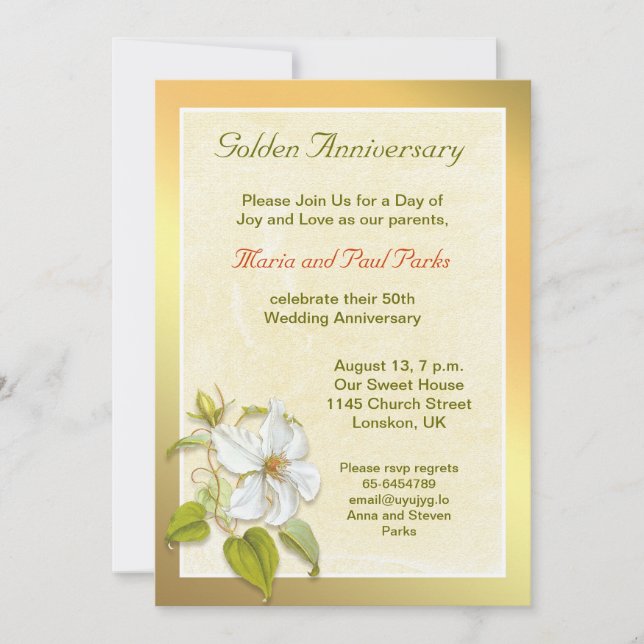 Invitation pour les noces d'or de 50 ans de mariag (Devant)