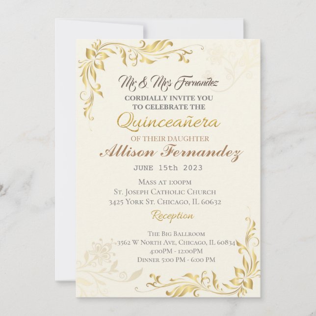 Invitation pour les quinze ans en or (Devant)
