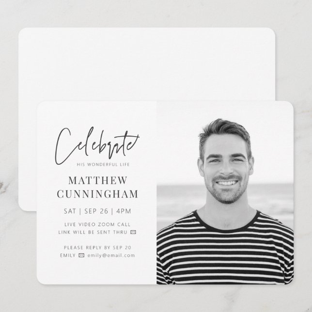 Invitation Pour lui Célébration virtuelle de la vie Photo mod (Devant / Derrière)