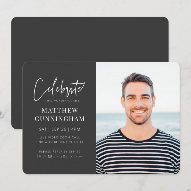 Invitation Pour lui Célébration virtuelle de la vie Photo mod (Devant / Derrière)