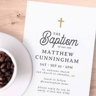 Invitation Pour lui Simple Moderne Élégant Croix Or Baptême