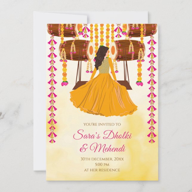 Invitation pour Mehndi Digital Dholki, invitation  (Devant)
