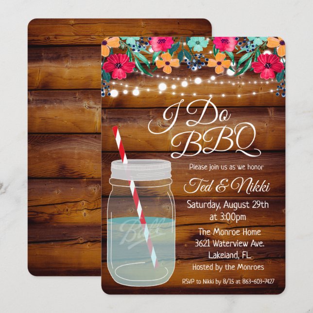 Invitation pour pot de jar Mason de BBQ de Je dis  (Devant / Derrière)
