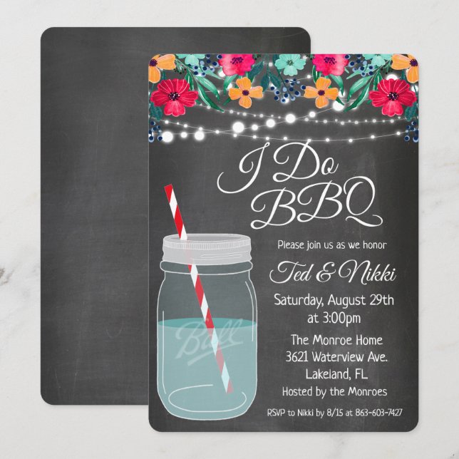 Invitation pour pot de jar Mason de BBQ de Je dis  (Devant / Derrière)