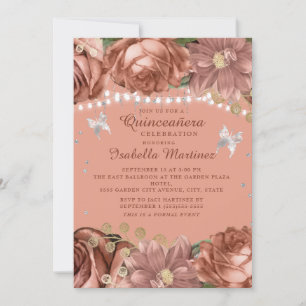 Invitation pour Quinceañera Papillons Argentés Cor