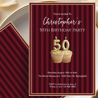 Invitation pour ses 50 ans Burgundy Gold