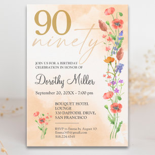 Invitation pour ses 90 ans Fleur Sauvage Douce Pou
