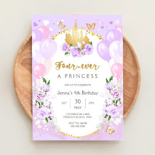 Invitation Pour toujours une princesse thème fille 4ème anniv