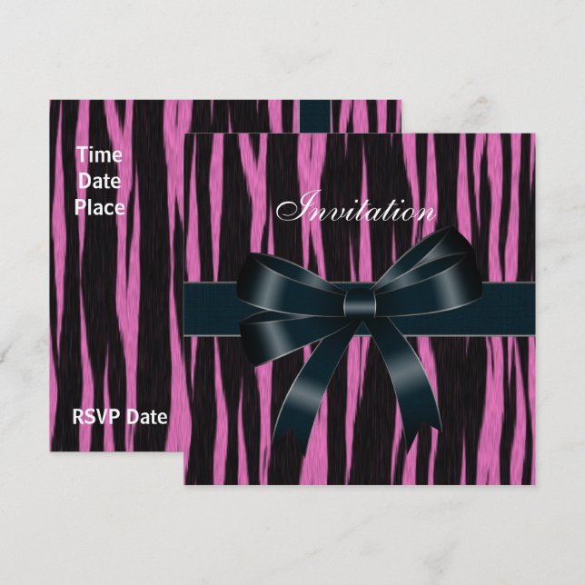 Invitation pour toutes occasions Noir Rose Ruban (Devant / Derrière)