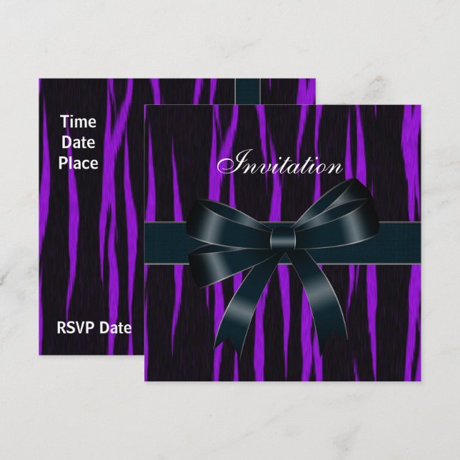 Invitation pour toutes occasions ruban noir violet (Devant / Derrière)
