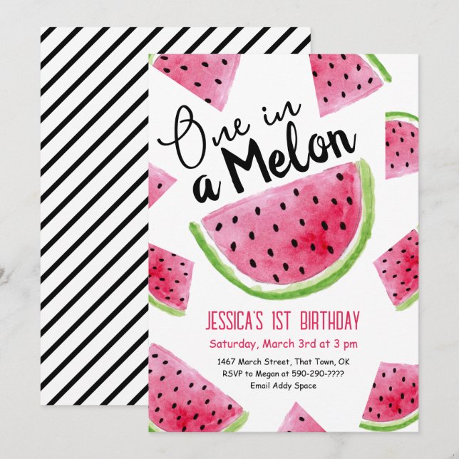 Invitation pour un anniversaire melon unique (Devant / Derrière)