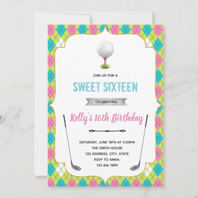 Invitation pour un golf au 16e anniversaire doux (Devant)