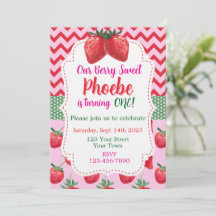 Invitation pour un premier anniversaire Fraise Suc