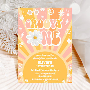 Invitation pour un premier anniversaire Groovy Rét